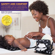 Load image into Gallery viewer, ChangePal Universal Wipes Portable Diaper Changing Bag- FULL Pack of Wipes Version- Black and White Polkadot Nylon