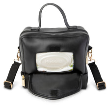 Load image into Gallery viewer, ChangePal Universal Wipes Portable Diaper Changing Bag- FULL Pack of Wipes Version- Black Vegan Leather