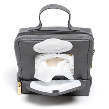 Load image into Gallery viewer, ChangePal Universal Wipes Portable Diaper Changing Bag- FULL Pack of Wipes Version- Gray Vegan Leather