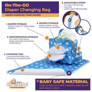 ChangePal Portable Diaper Changing Bag (Light Blue Polka) | Wipes Pouch version