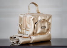 Load image into Gallery viewer, ChangePal Universal Wipes Portable Diaper Changing Bag- FULL Pack of Wipes Version- Gold Vegan Leather