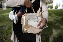 Load image into Gallery viewer, ChangePal Universal Wipes Portable Diaper Changing Bag- FULL Pack of Wipes Version- Gold Vegan Leather