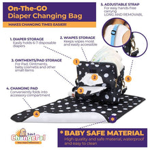 Load image into Gallery viewer, ChangePal Universal Wipes Portable Diaper Changing Bag- FULL Pack of Wipes Version- Black and White Polkadot Nylon
