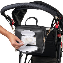 Load image into Gallery viewer, ChangePal Universal Wipes Portable Diaper Changing Bag- FULL Pack of Wipes Version- Black Vegan Leather
