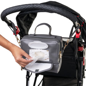 ChangePal Universal Wipes Portable Diaper Changing Bag- FULL Pack of Wipes Version- Gray Vegan Leather