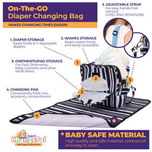 ChangePal Portable Diaper Changing Bag (Black & White) | Wipes Pouch version
