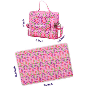 ChangePal Portable Diaper Changing Bag (Pink Geometric) | Wipes Pouch version