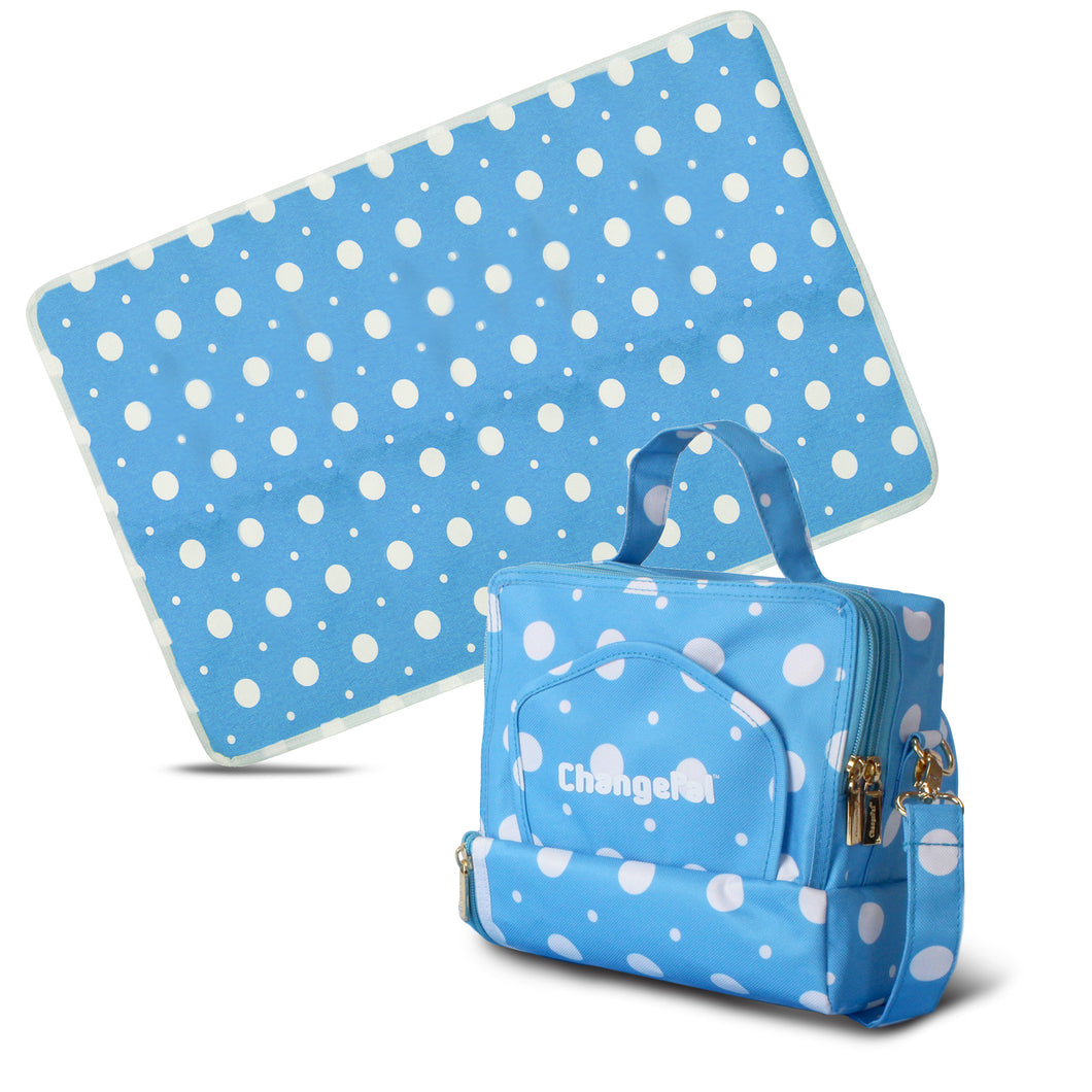 ChangePal Portable Diaper Changing Bag (Light Blue Polka) | Wipes Pouch version